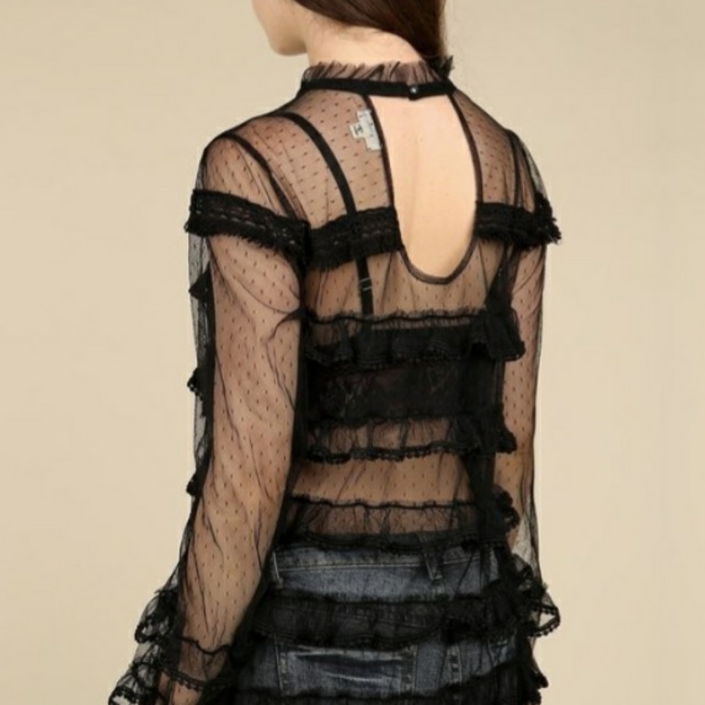 Black Polka Dot Lace Top - Picture 2 of 5
